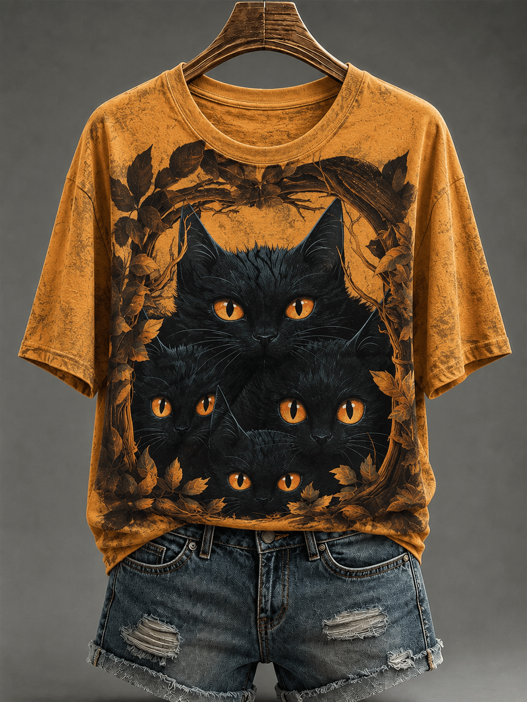 Women's Fun Kitten Print Crew Neck Top