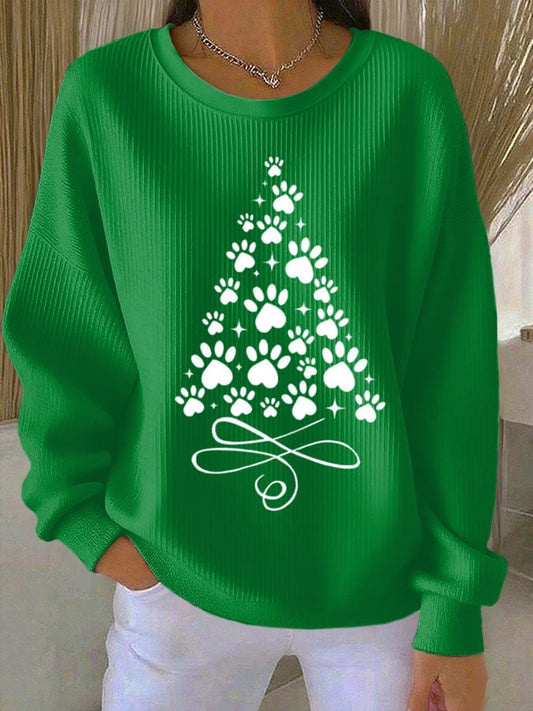 Women's Christmas Cat Print Knit Crew Neck Long Sleeve Top