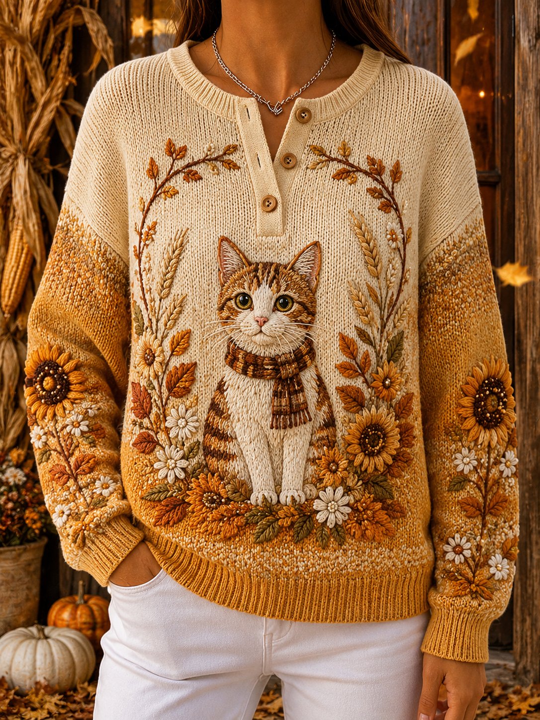 Women's Autumn Animal Print Knit Sweater