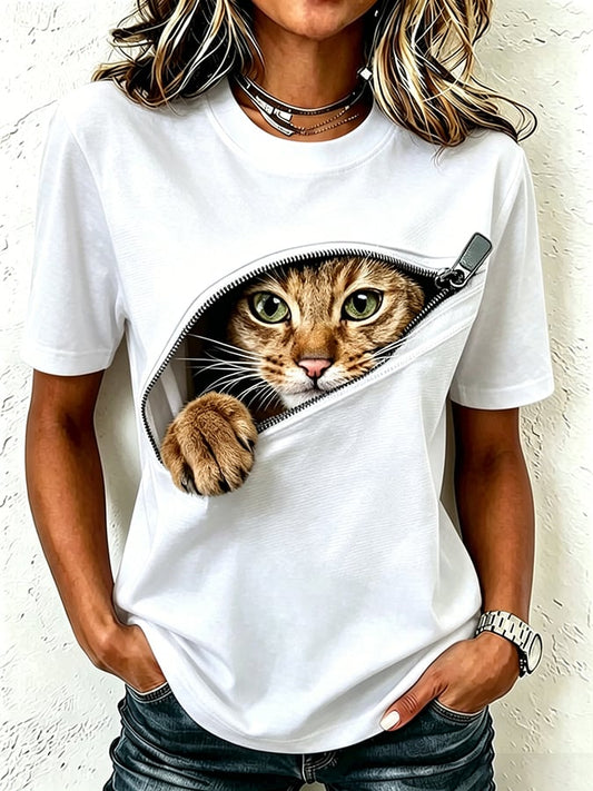 Women's Cute Cat Print Casual T-shirt
