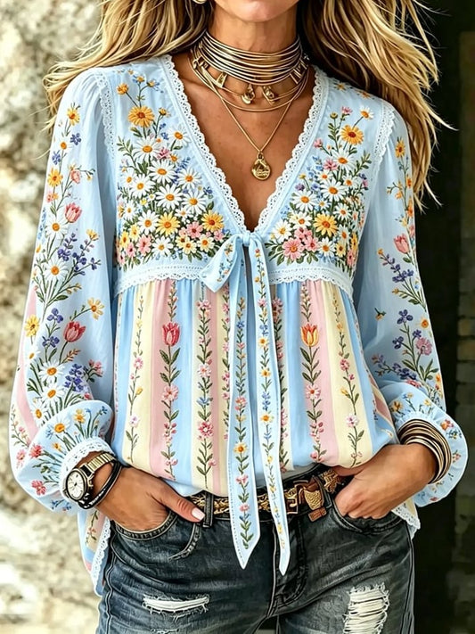 Women's Casual Breast Cancer Floral Print T-Shirt