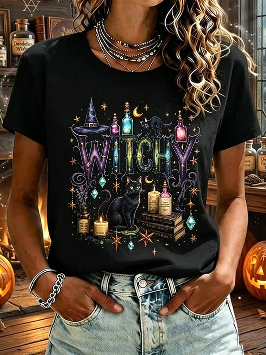 Women's Halloween Witch Print Casual T-Shirt