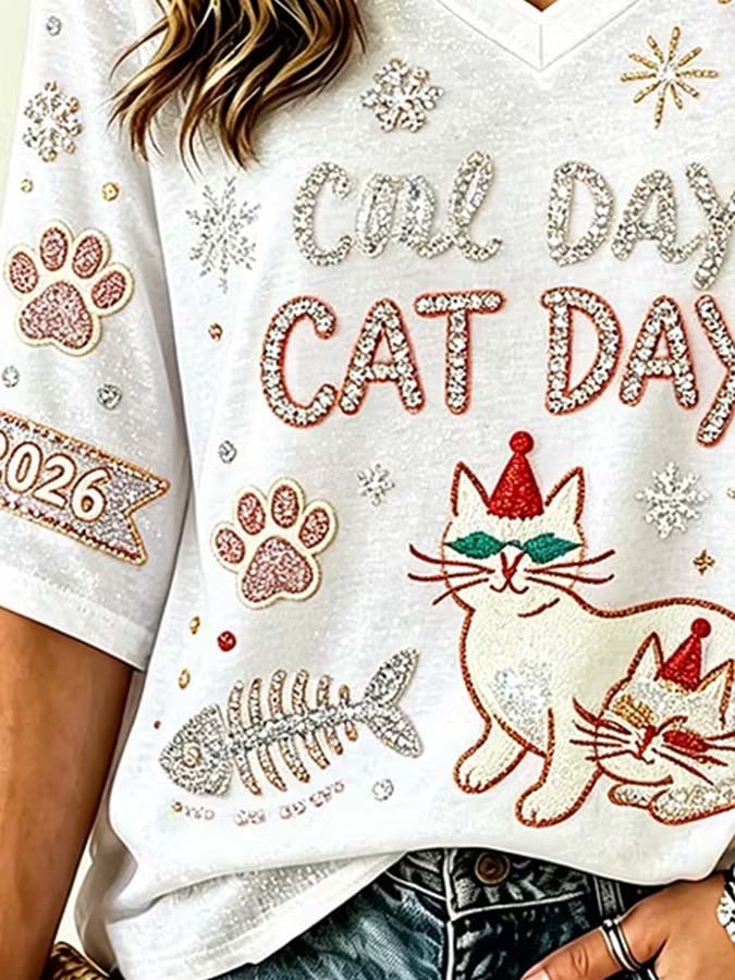 Women'S Casual Cat-Print Top