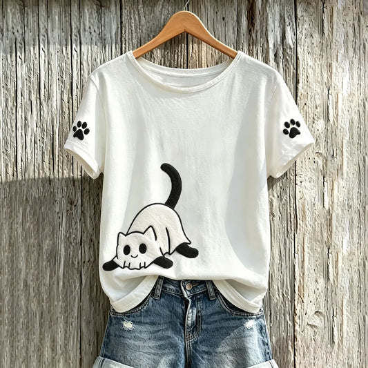Women's Halloween Cute Ghost Black Cat Pattern Art Print Casual T-shirt