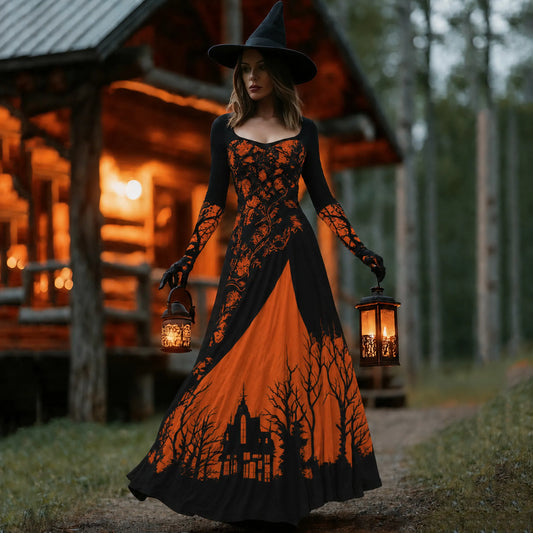 Women's Halloween Horror Treehouse Design Witch Maxi Dress