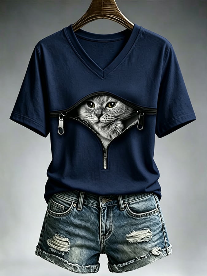 Women's Cute Cat Print Casual T-shirt