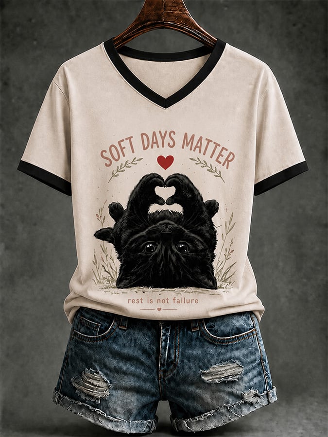 Women's Casual Mental Health Print V-Neck Top