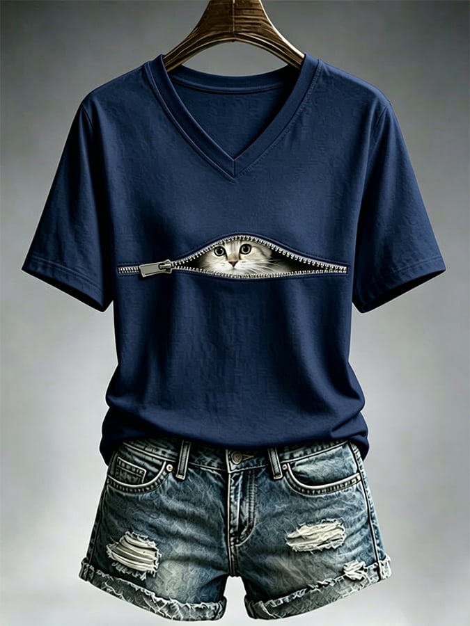 Women's Cute Cat Print Casual T-shirt