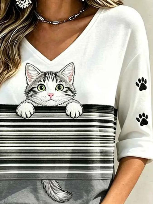 Women'S Casual Cat-Print Top