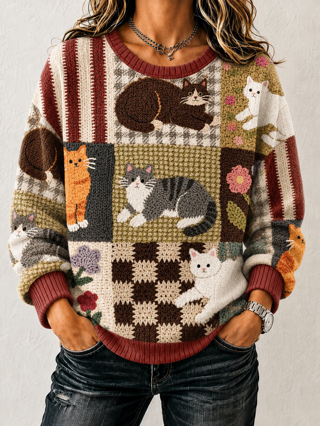 Women's Cat Print Casual Sweatshirt