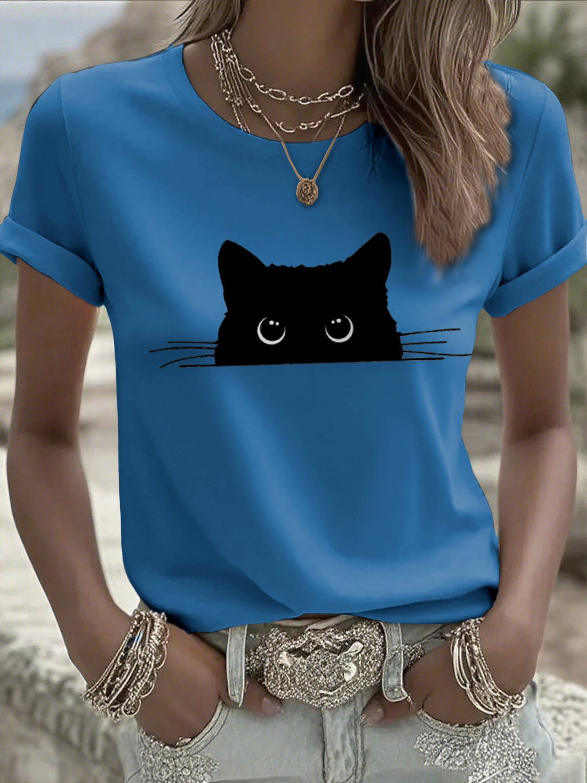 Women's casual cute cat T-shirt