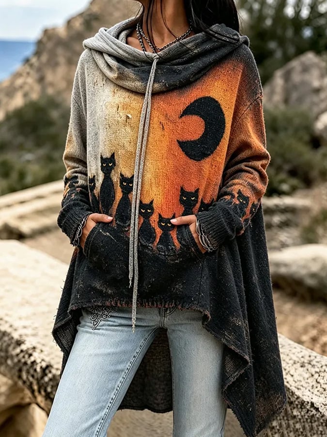 Women's Halloween Cat Print Top