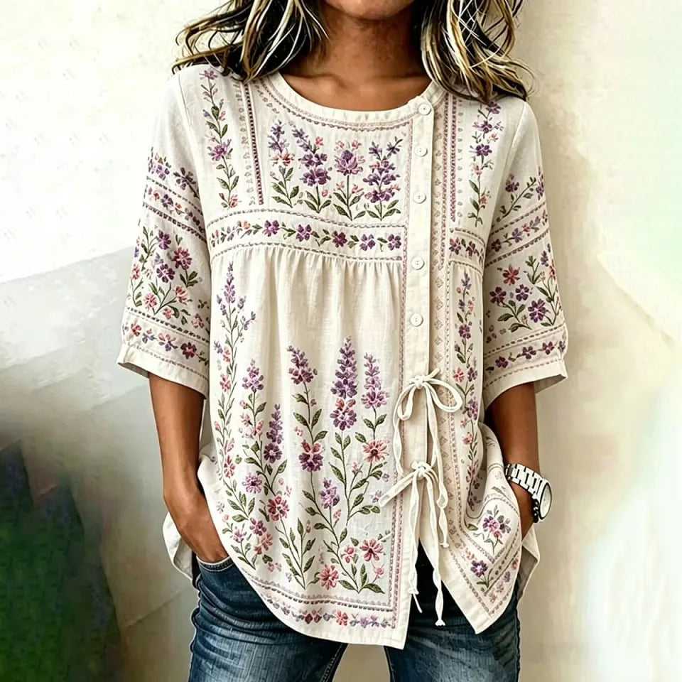 Women's Vintage Floral Print Short-sleeved Top
