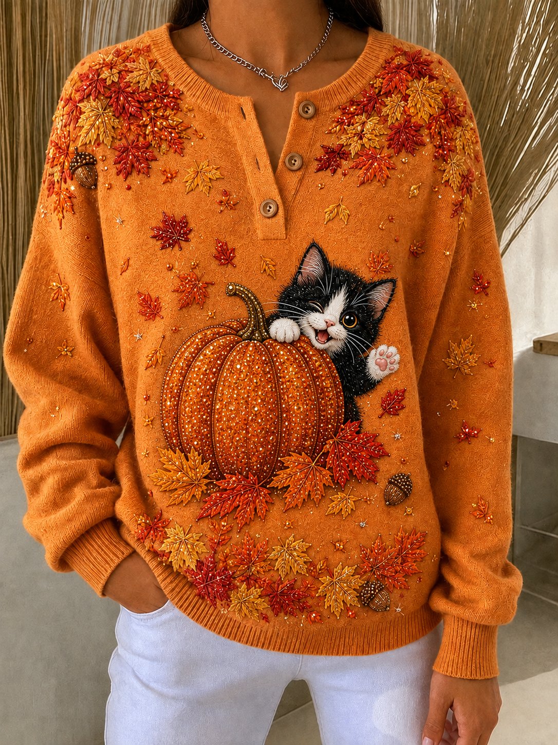 Women's Autumn Animal Print Knit Sweater