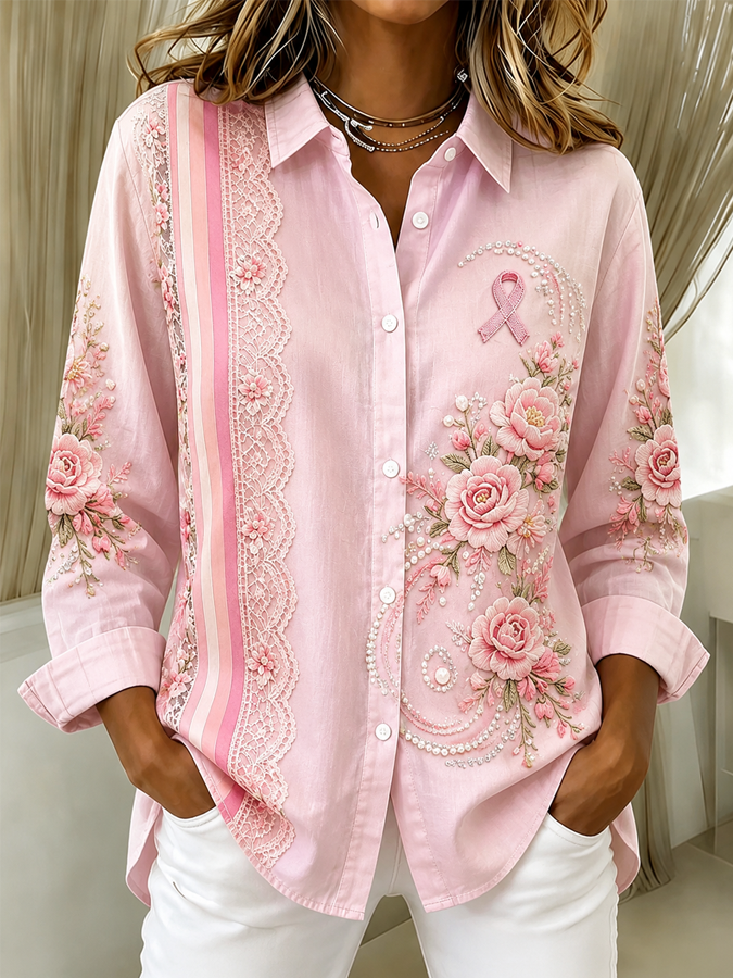 Women'S Casual Print Lapel Long Sleeve Shirt