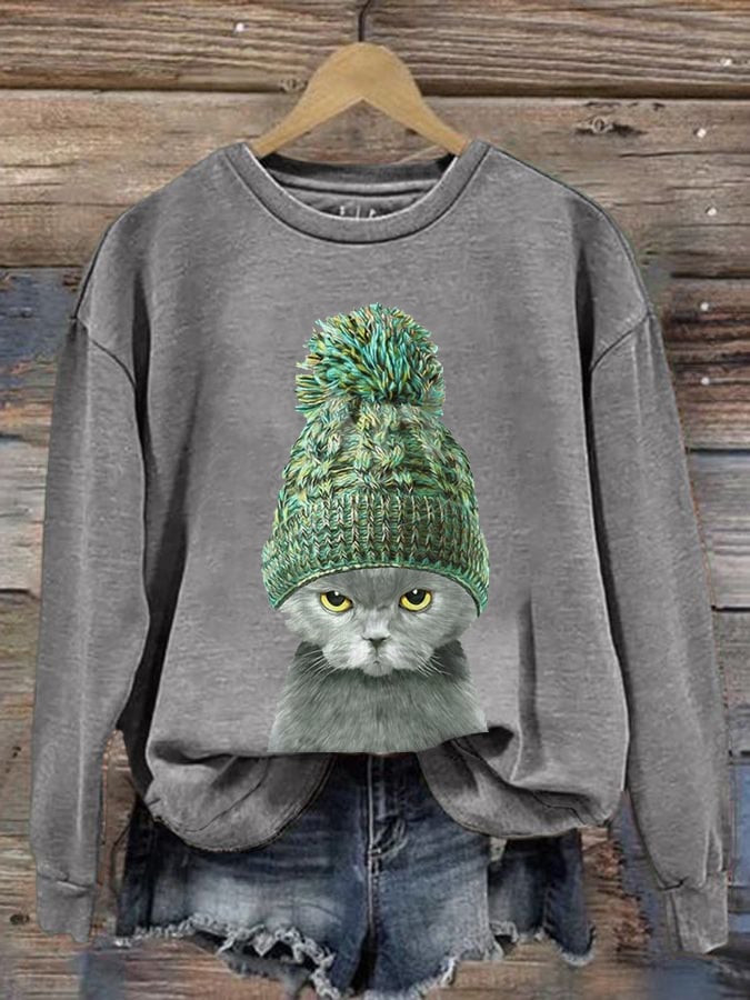 Women'S Cat Print Sweatshirt