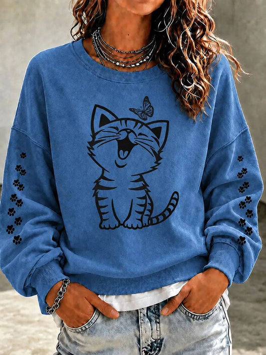 Women's Cute Cat Print Casual Sweatshirt