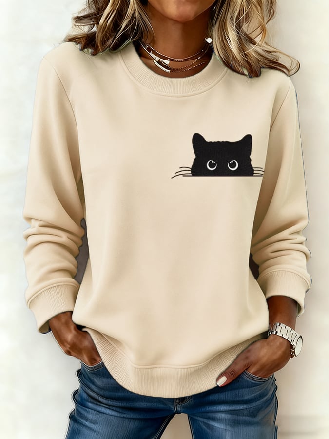 Women's Cat Casual Crew Neck Sweatshirt