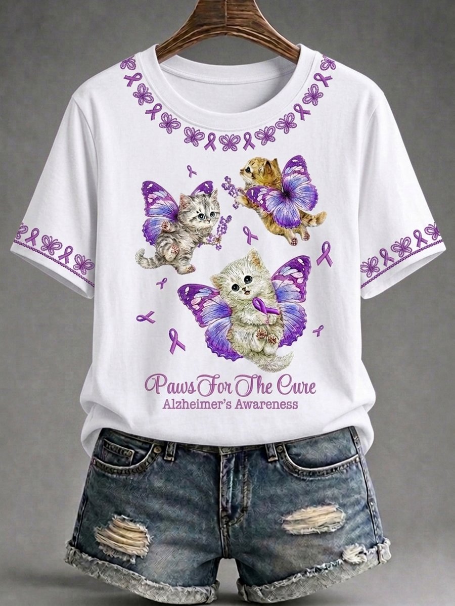 Women's Alzheimer's Awareness Kitty Cat Short-Sleeve T-Shirt