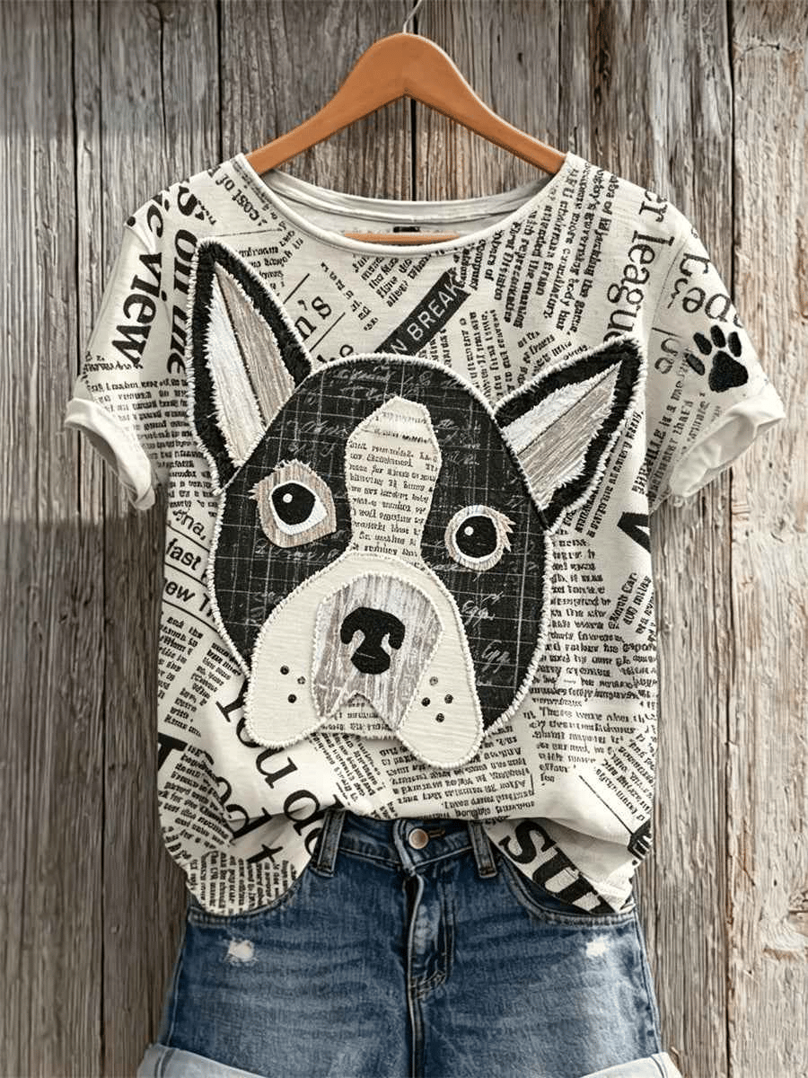 Women's Retro Boston Terrier Print T-Shirt