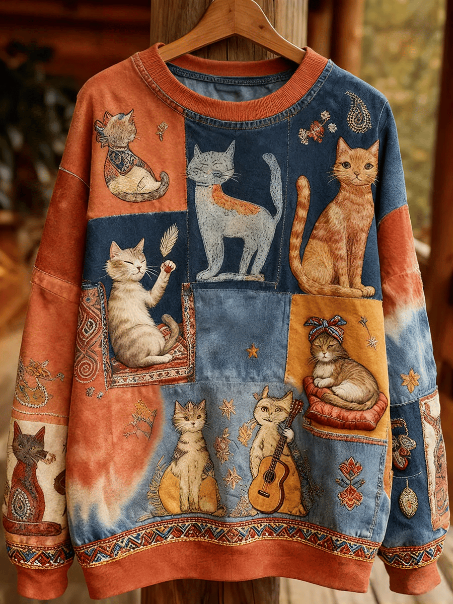 Women's Autumn Cats Print Sweatshirt