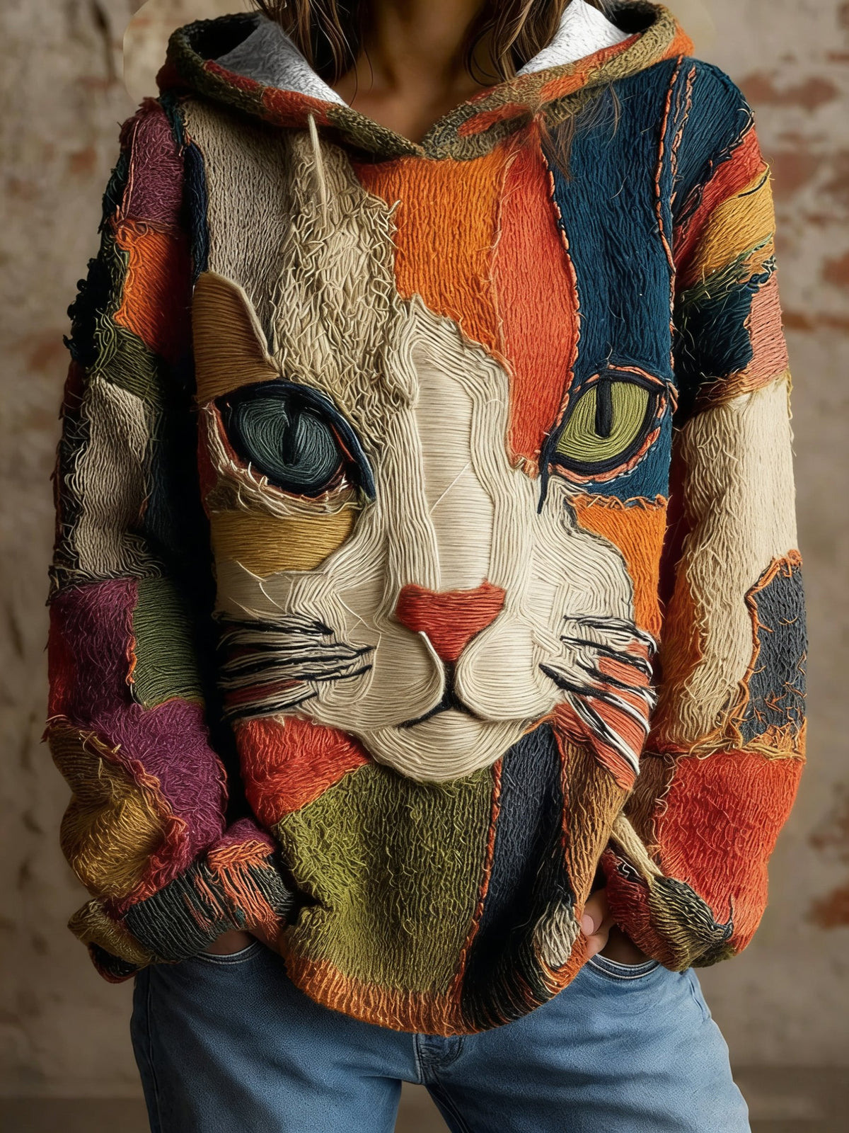 Women's Art Geometric Cat Print Hoodie