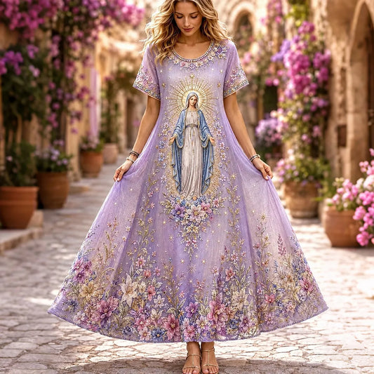 Women's Assumption Of Mary Faith Alzheimer Awareness Printed Maxi Dress
