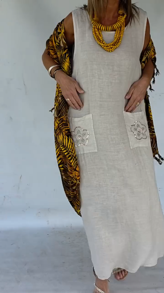 🌼 Boho Linen Cotton Pocketed Dress