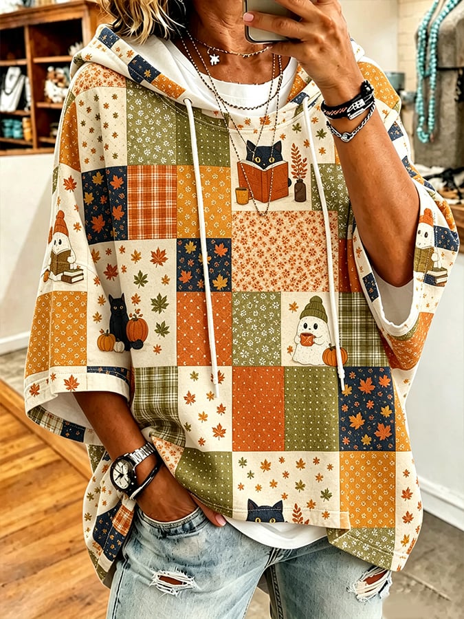 Women's Autumn Fall Cat Printed Hoodie