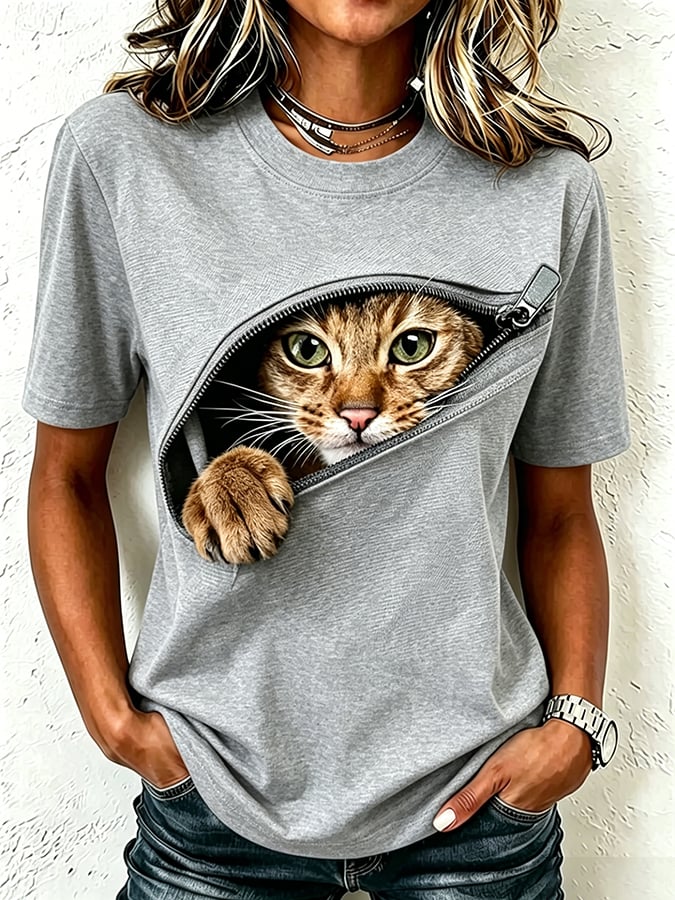 Women's Cute Cat Print Casual T-shirt