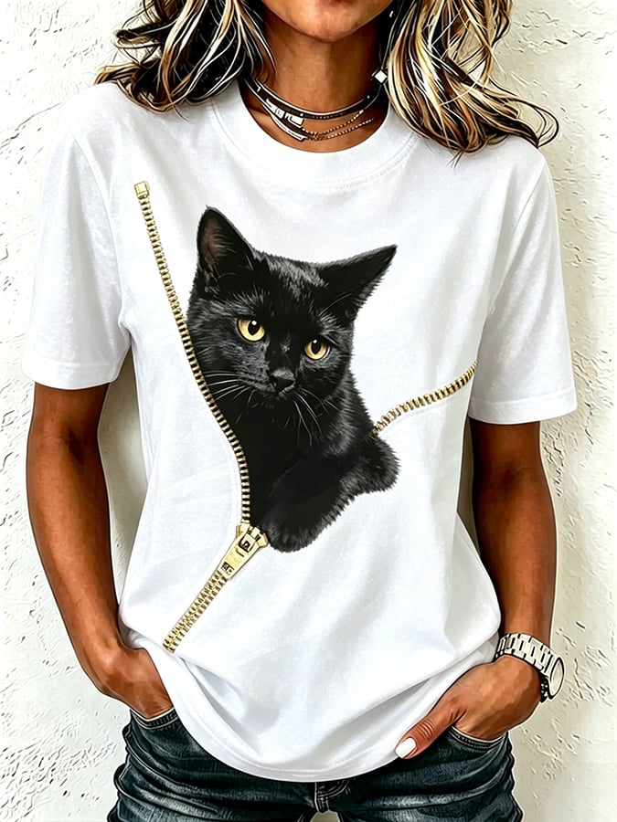 Women's Cute Cat Print Casual T-shirt