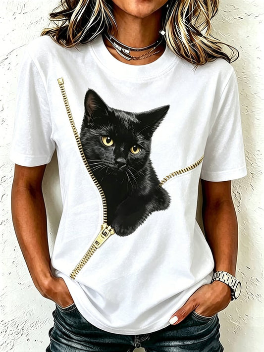 Women's Cute Cat Print Casual T-shirt