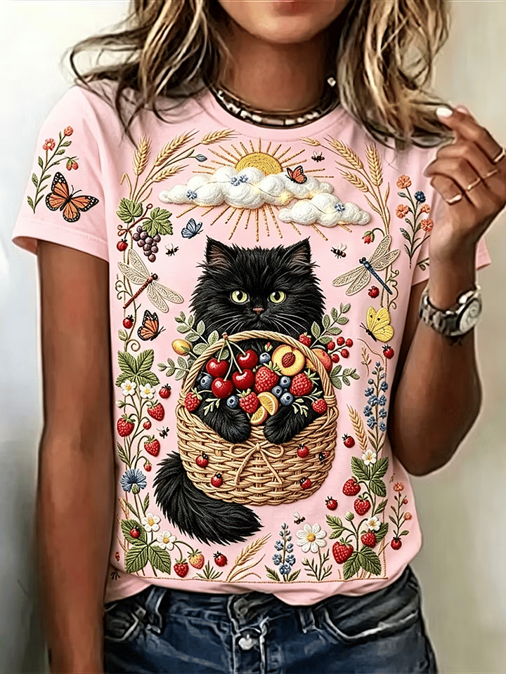 Women's Casual Retro Animal Print Pink Awareness T-Shirt