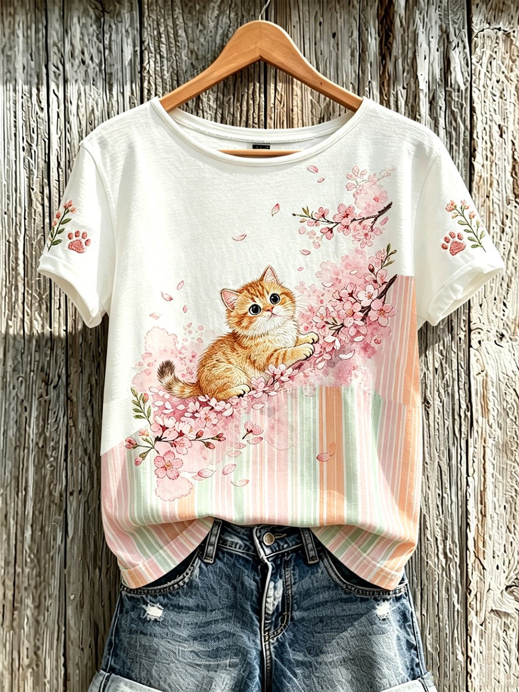 Women's Cute Cat Cotton Linen T-shirt