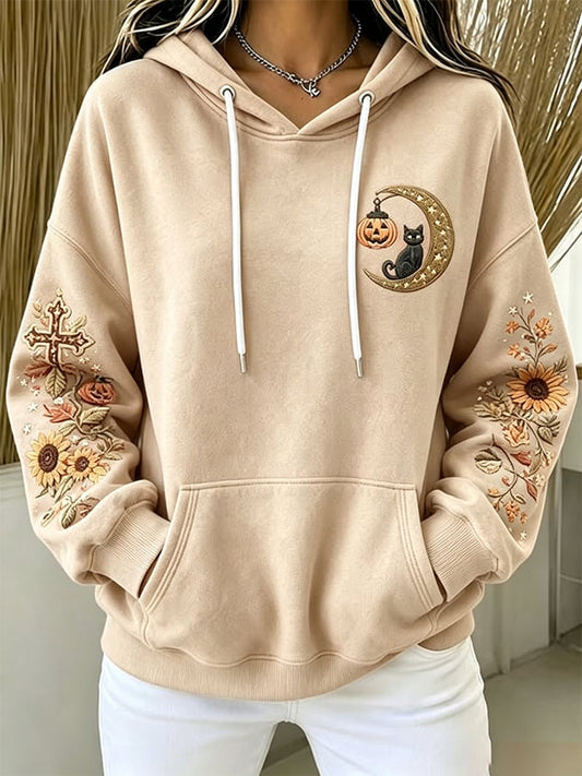 Women's Autumn Fall Cat Printed Hoodie