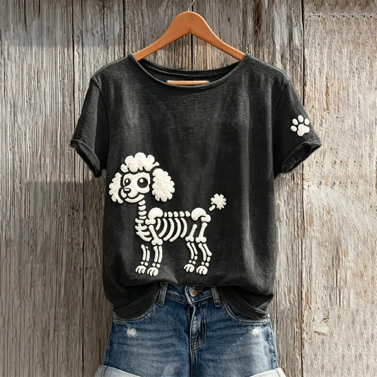 Women's Halloween Skull Poodle Pattern Art Print Casual T-shirt