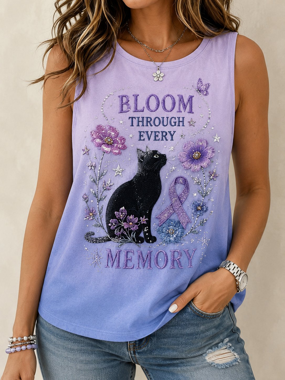 Women Alzheimer's Awareness Print Tank Top