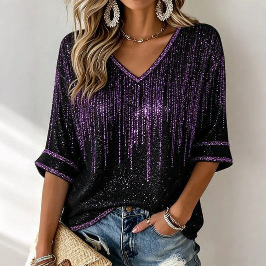 Women's Alzheimer's Disease Awareness Sequin Print Mid-sleeve T-shirt