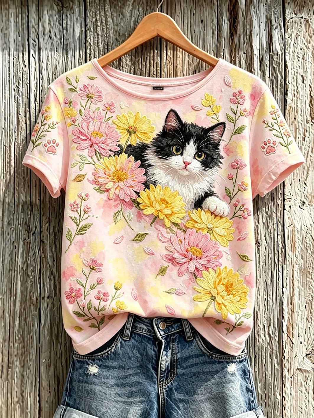 Women's Cute Cat Cotton Linen T-shirt