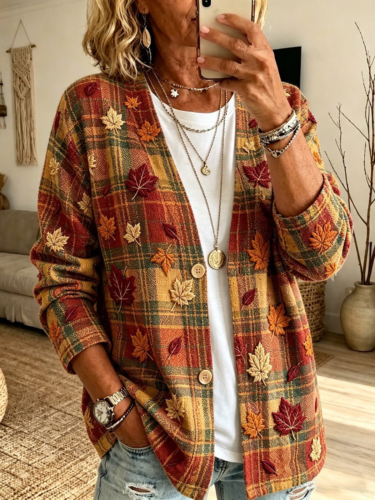 Women's Fall Patchwork Pumpkin Print Cardigan