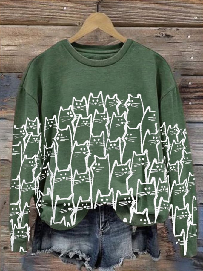Women's Cute Cat Print Sweatshirt