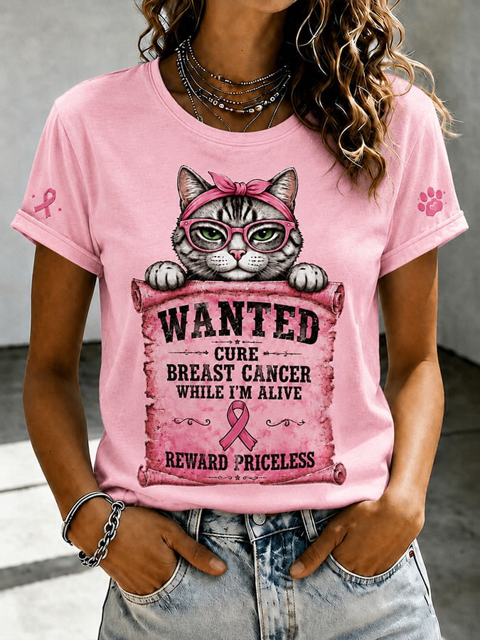 Women's Casual Breast Cancer Awareness Print Top