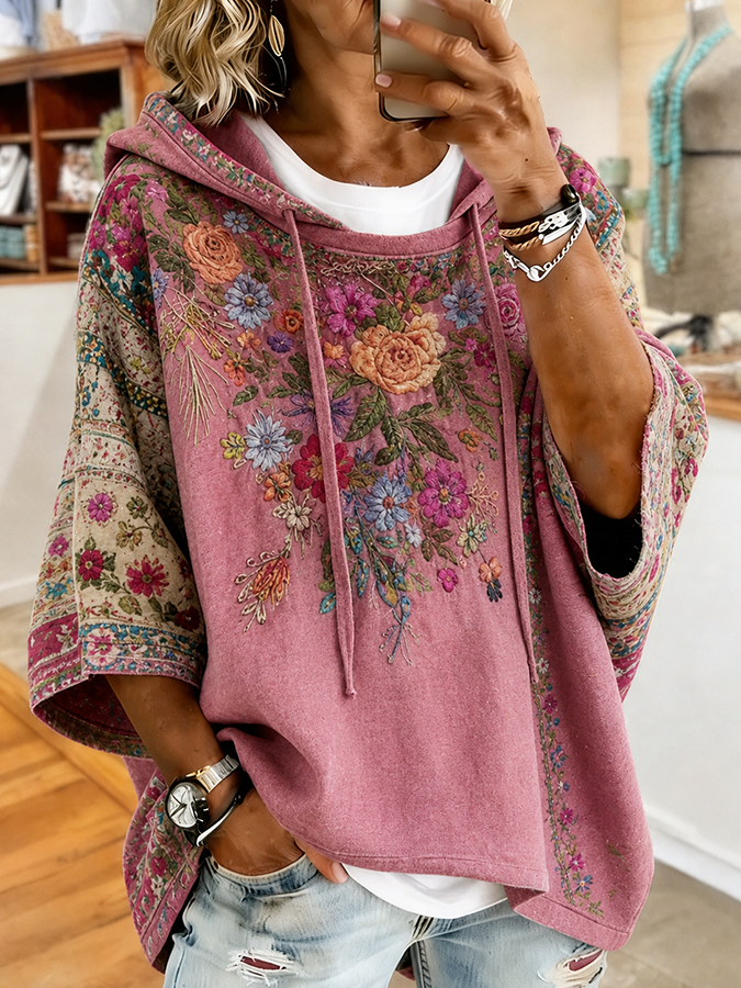 Women'S Retro Floral Print Print Hoodie