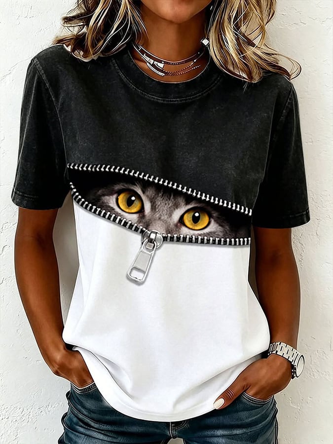 Women's Cute Cat Print Casual T-shirt
