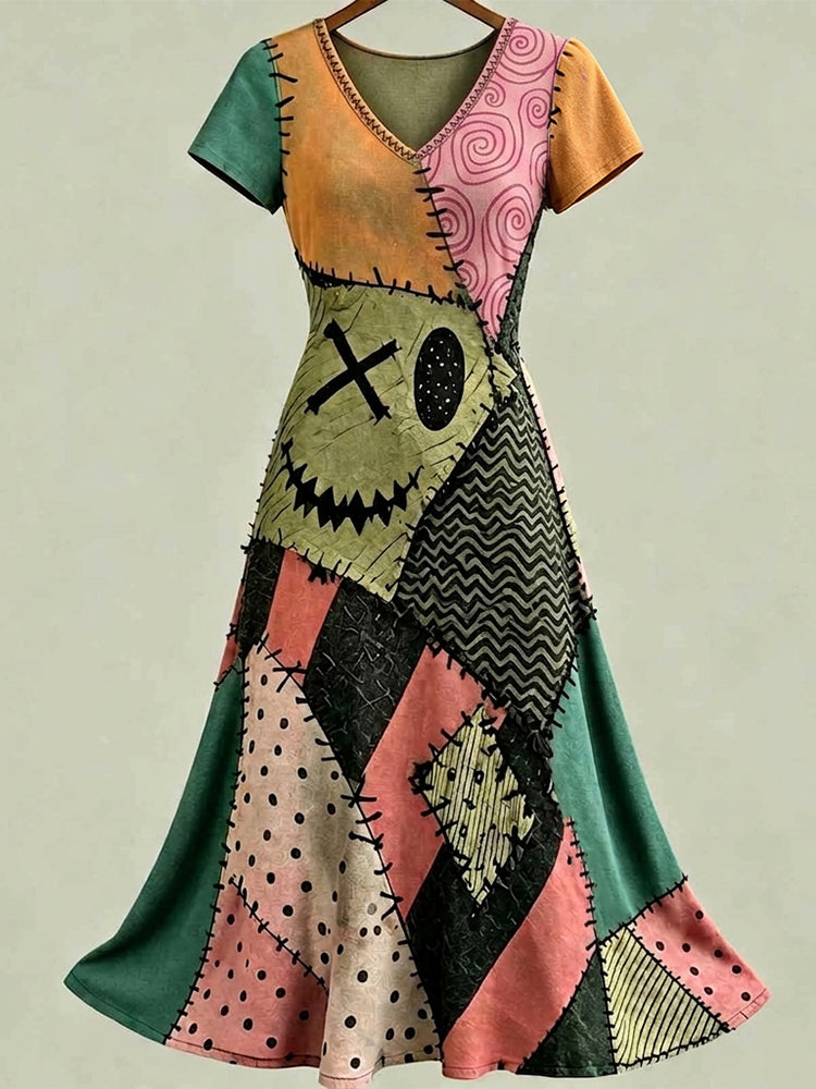 Women's Halloween Color Block Pattern Casual Short-sleeve Dress