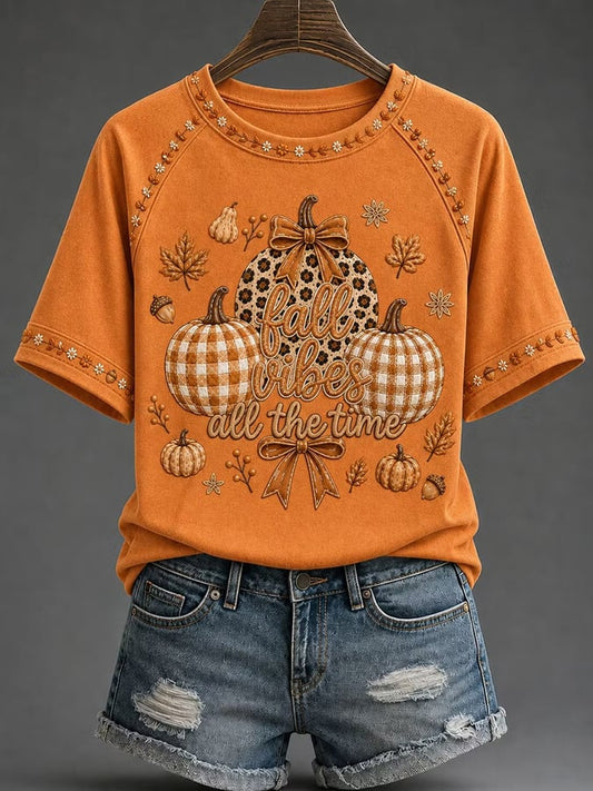 Women's Autumn Pumpkin Print T-Shirt