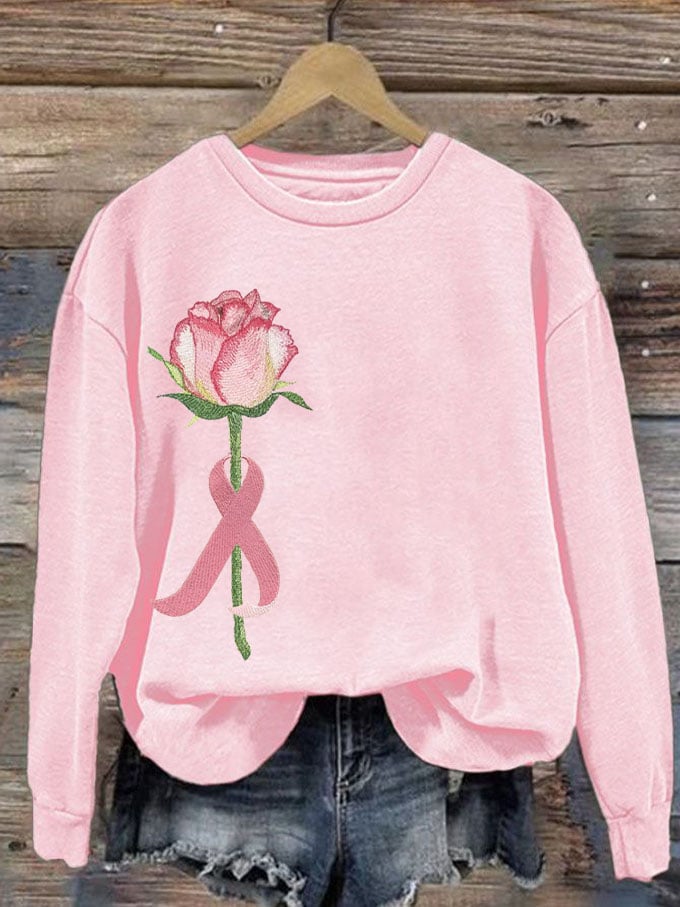 Women's Rose With Pink Ribbon Printed Sweatshirt