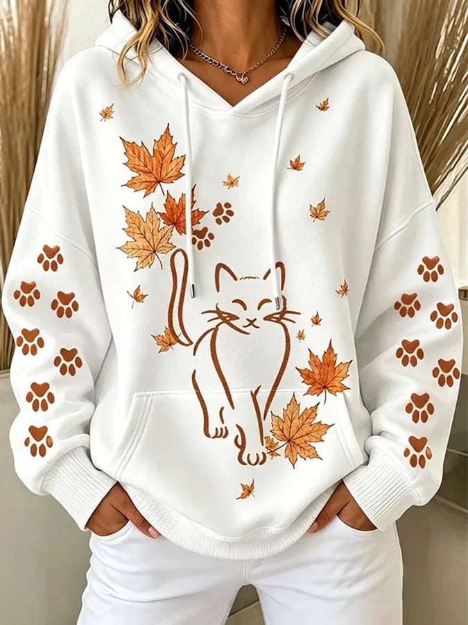 Women's Autumn Fall Cat Printed Hoodie