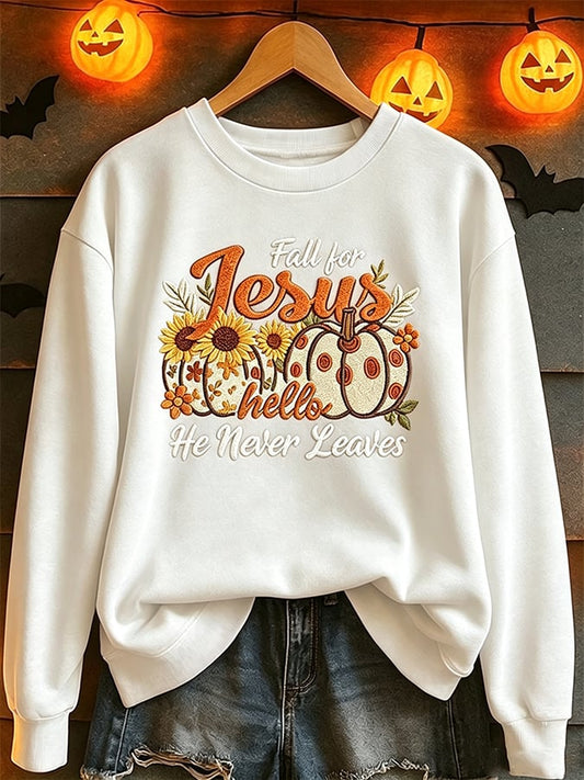 Women's Pumpkin Print Crew Neck Sweatshirt