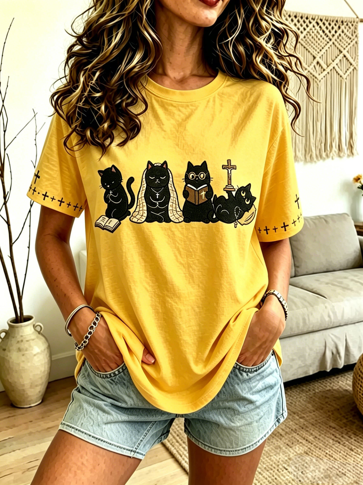 Women's "Faith" Cat-Print Top